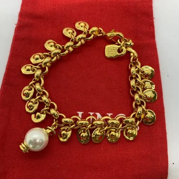 UNO de 50 Texcoco Bracelet Gold beads and White Pearl Gold-plated chain